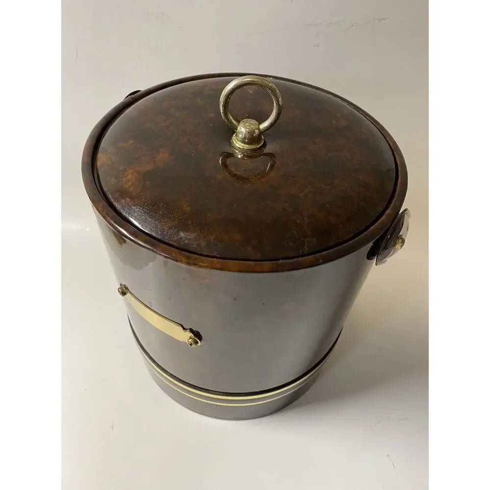 MCM Vintage Georges Briard Vinyl And Brass Ice Bucket Entertaining Mid Century